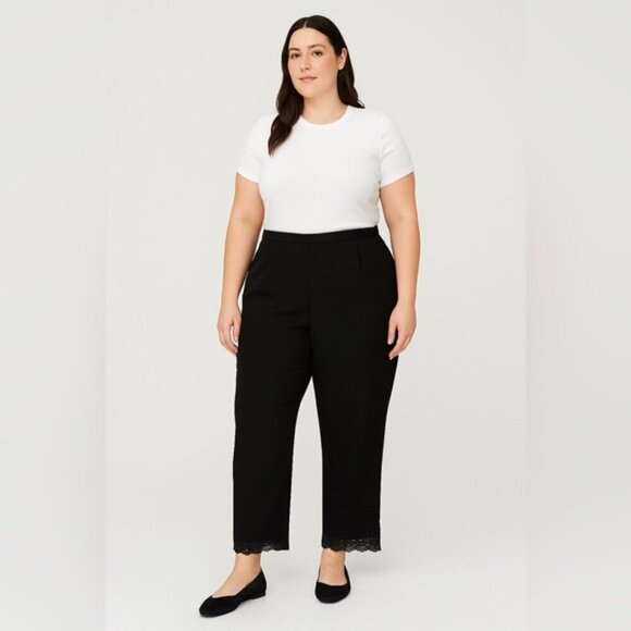 Pants - Plus Size Black Cropped Pants with Lace Hem - Size XXL